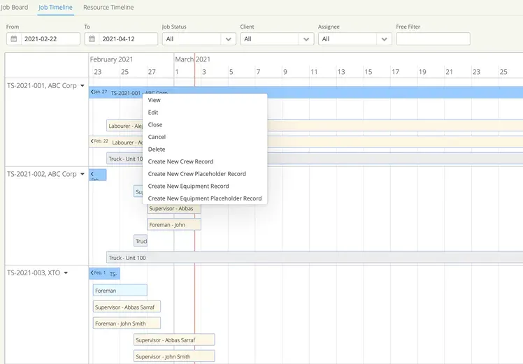 Dispatch crew and equipment using a software