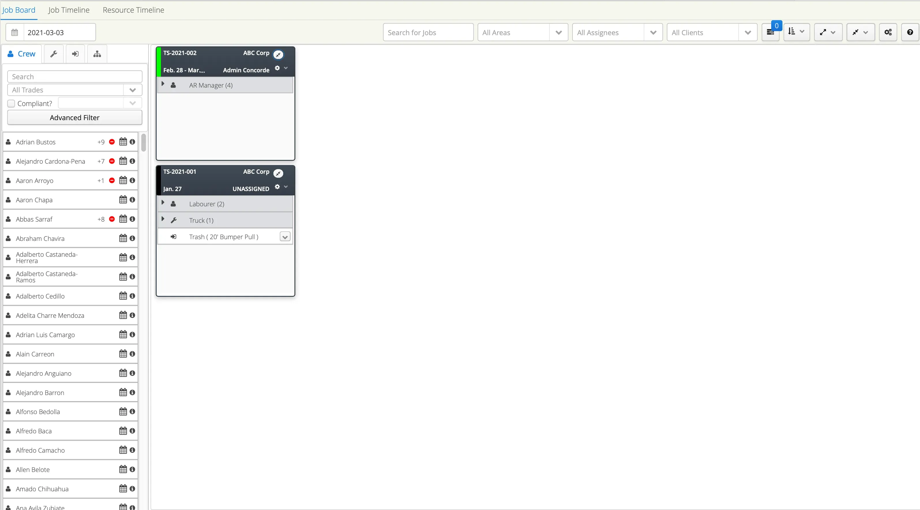 Use a dispatching software like Aimsio to dispatch crew and equipment. The Aimsio Job Board is just one way to tackle resource dispatching.