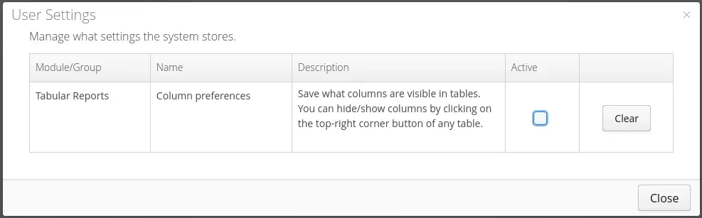 User Settings checkbox
