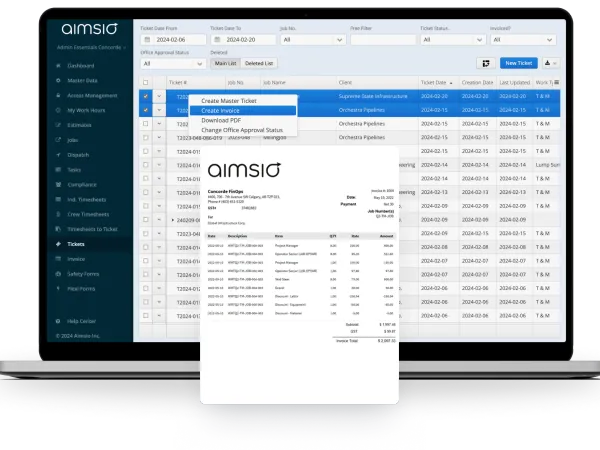 Aimsio tickets to invoices workflow