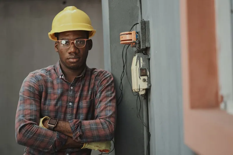 Construction worker in safety gear at an industrial site