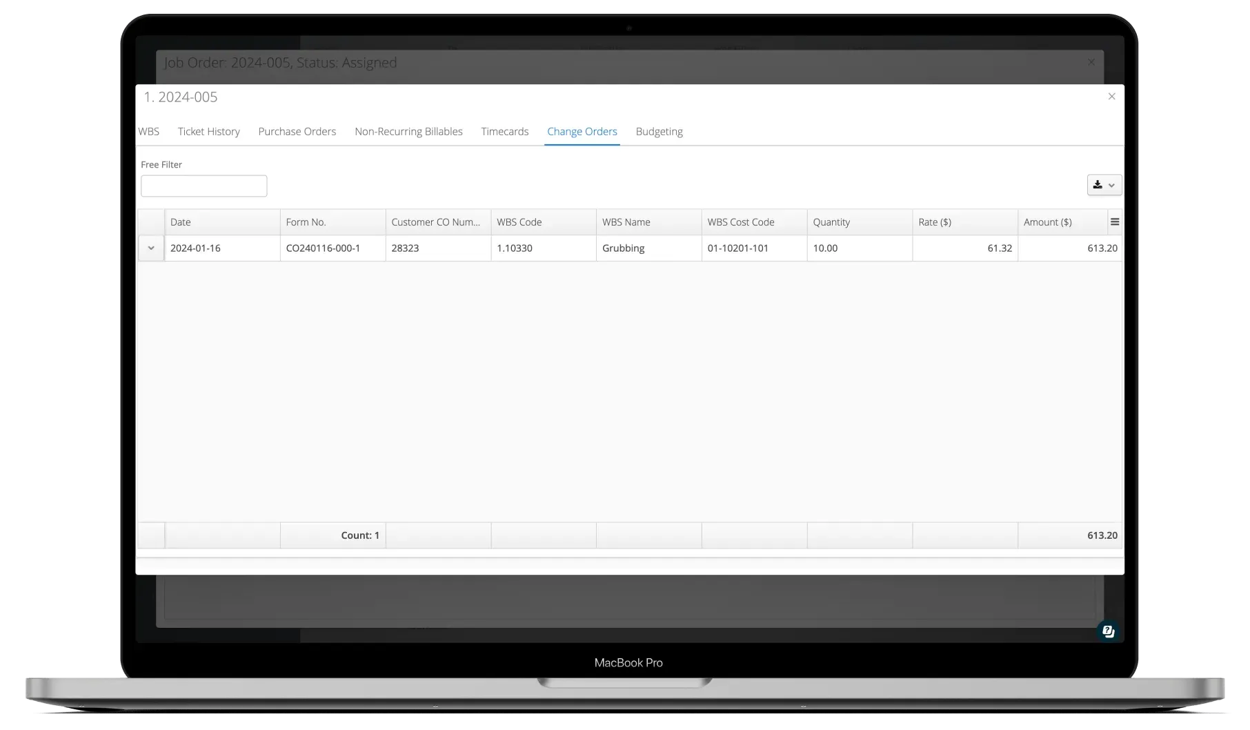 Aimsio change orders list linked to RFI responses