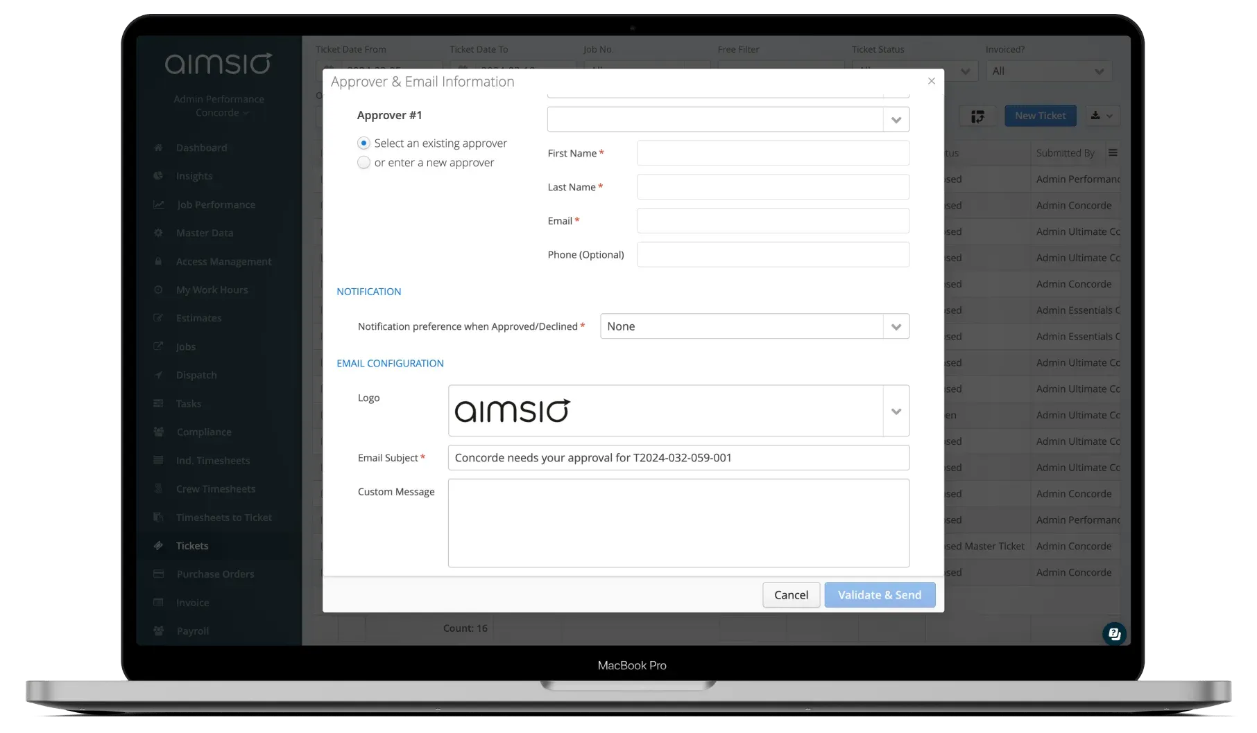 Aimsio Client Portal configuration screen