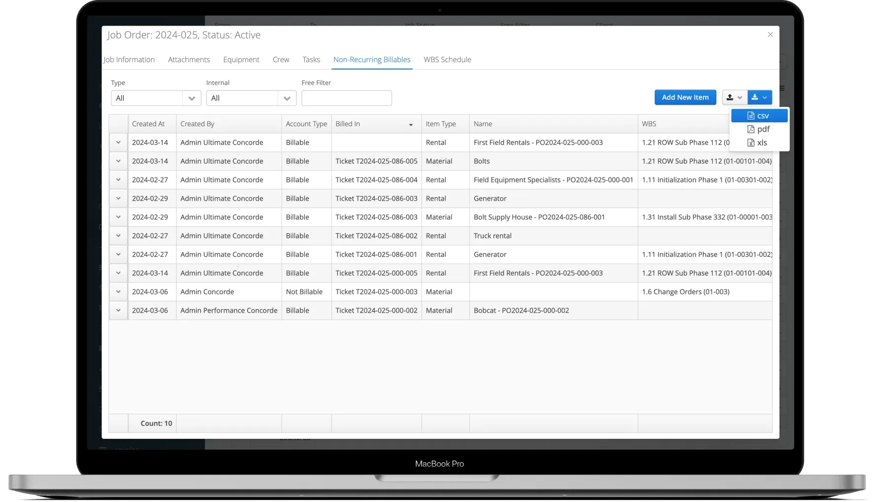 Aimsio CSV export dataset selection screen