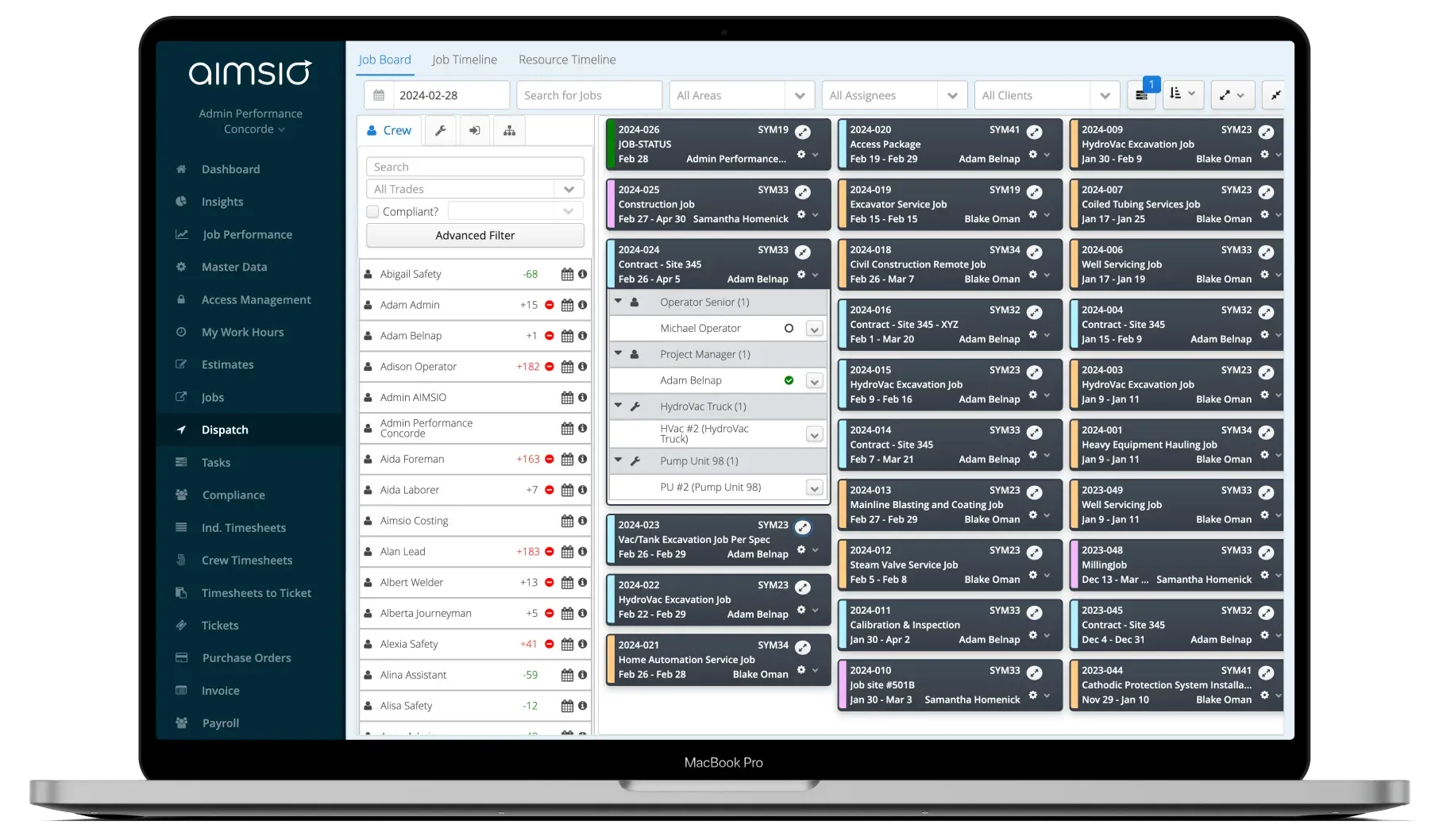 Dispatch board showing drag-and-drop crew assignment