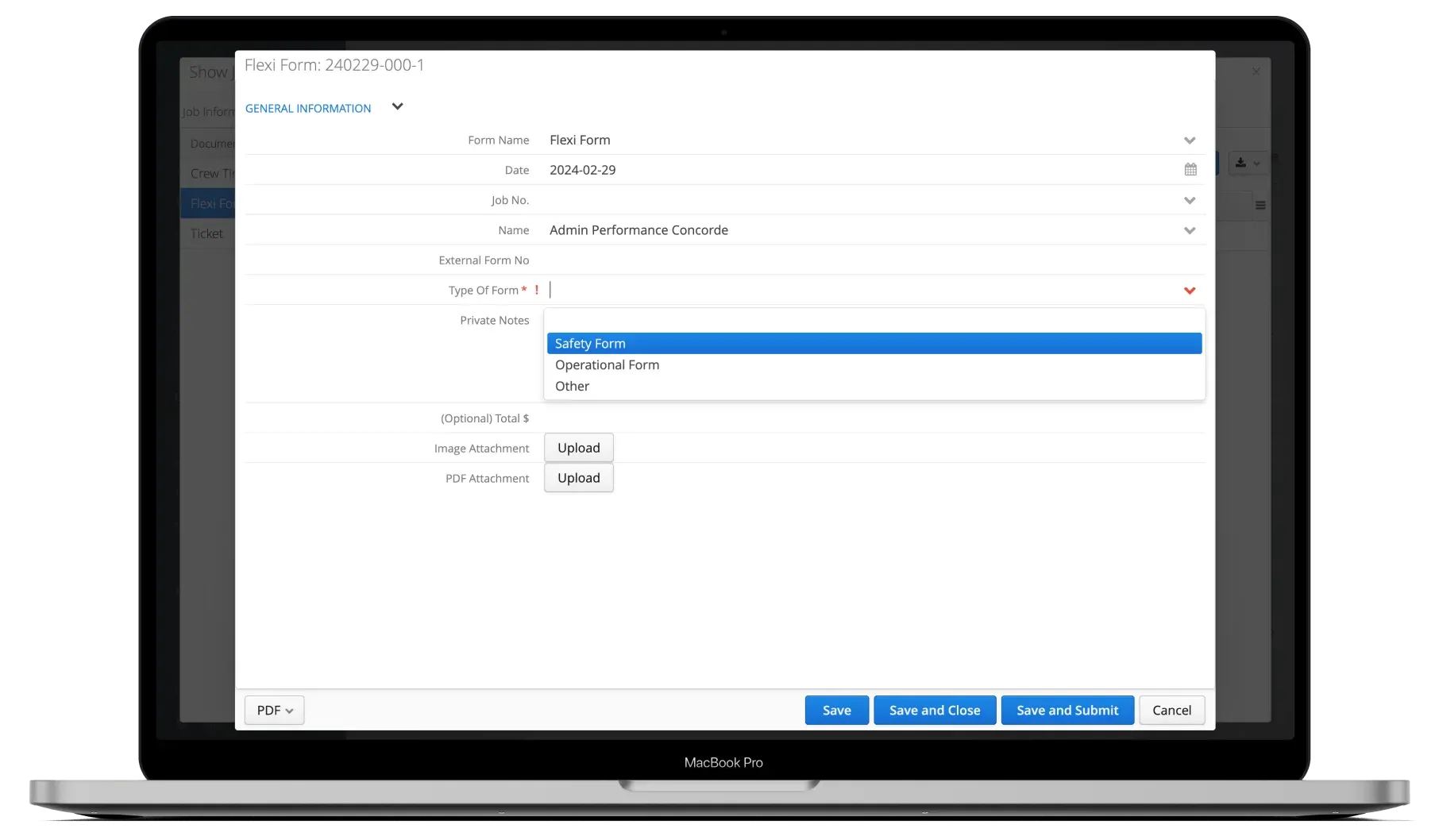 Aimsio Flexi-Forms builder interface showing form field configuration