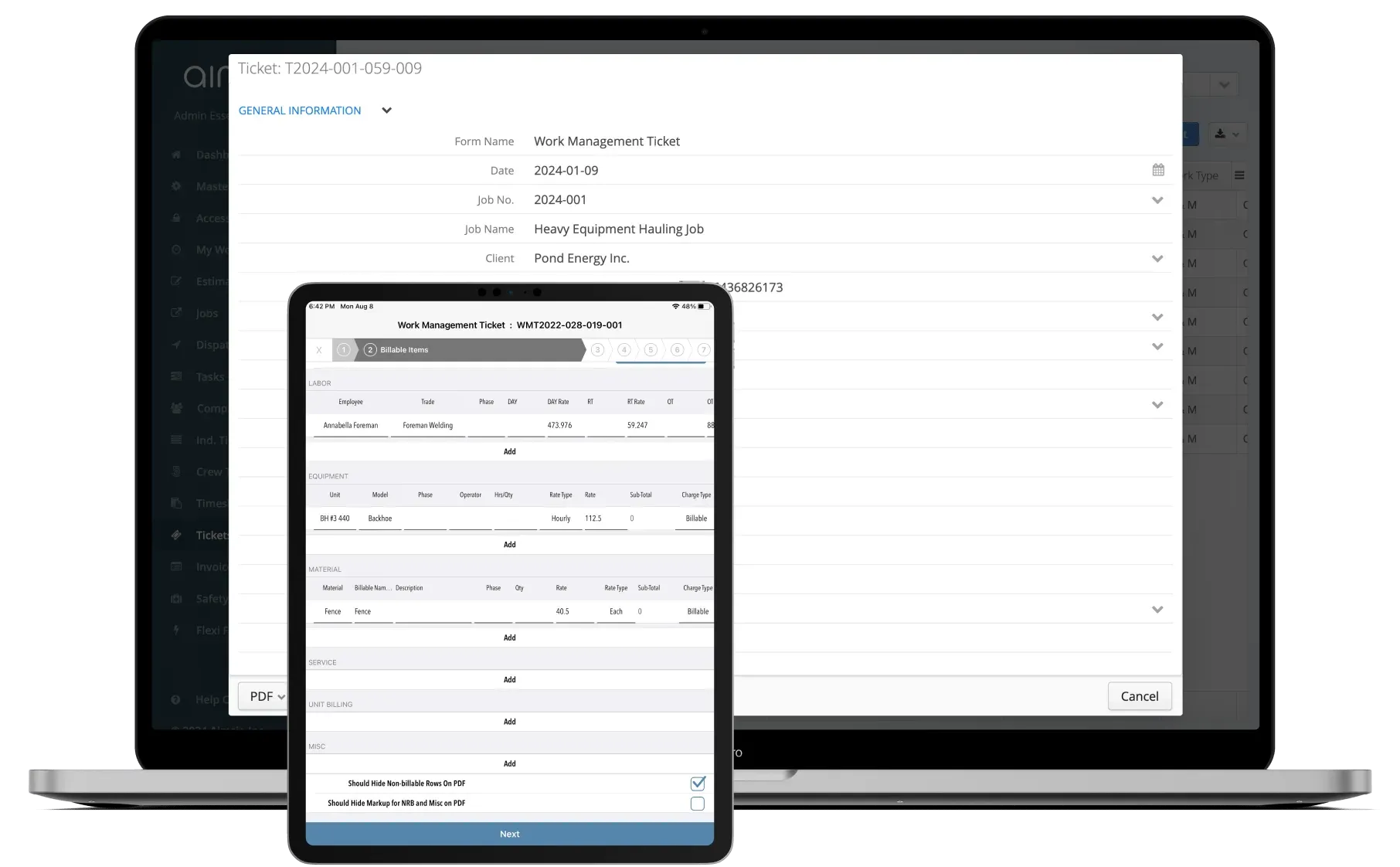 Aimsio field ticket being signed on a tablet at the job site